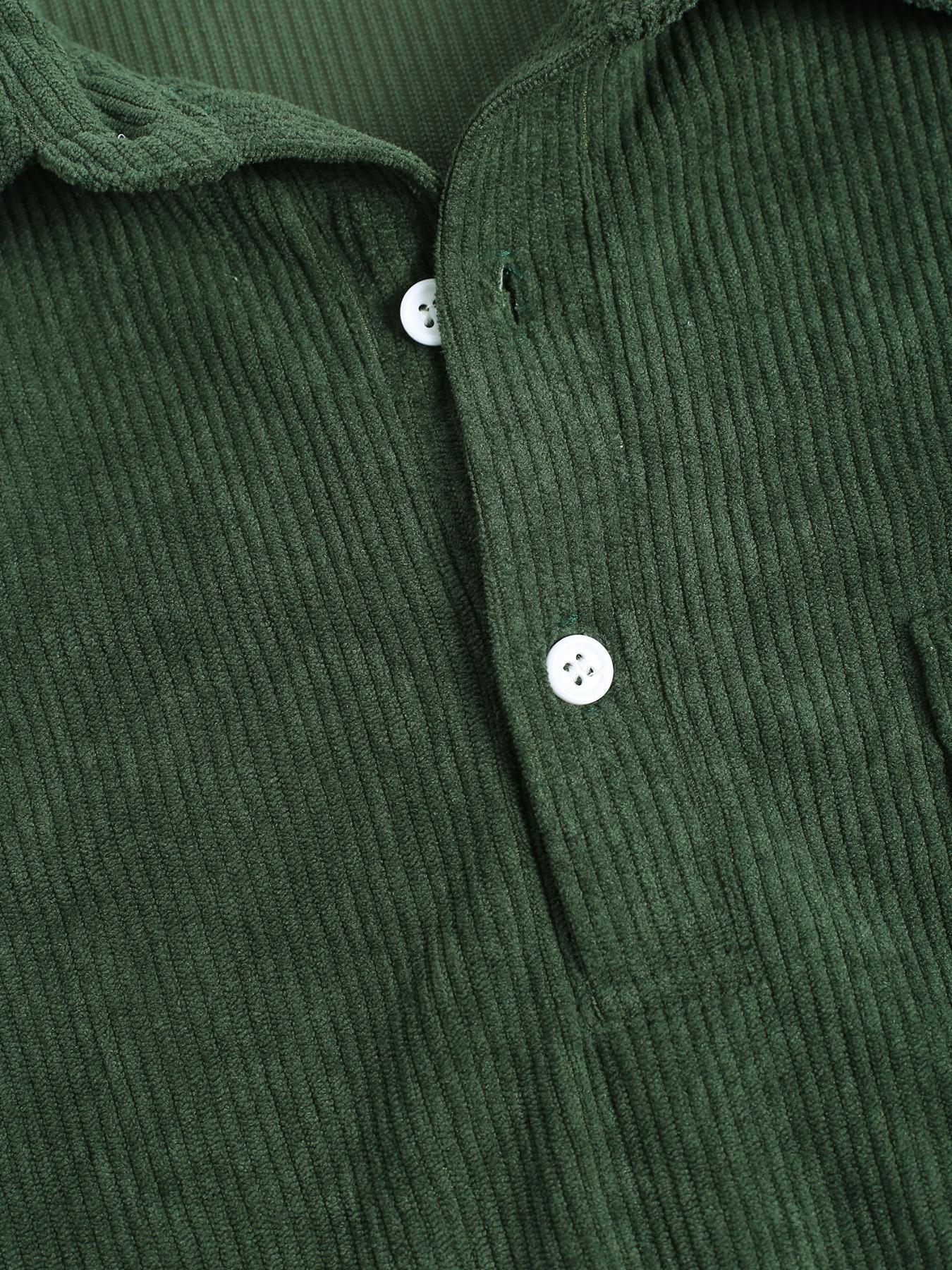 Men's Corduroy Pocket Short Sleeve Shirt, Ink, Casual Loose-Fitting Top, All Seasons, Plain Pattern, H Type,Men's Corduroy Pocket Short Sleeve Shirt, Dark Casual Loose Fit Top, All Seasons Woven Fabric, Moderate Thickness, Casual Comfy Collared