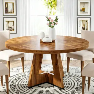 Tribesigns 47 Inch Round Farmhouse Dining Table for 4, Wood Kitchen Table for Dining Living Room