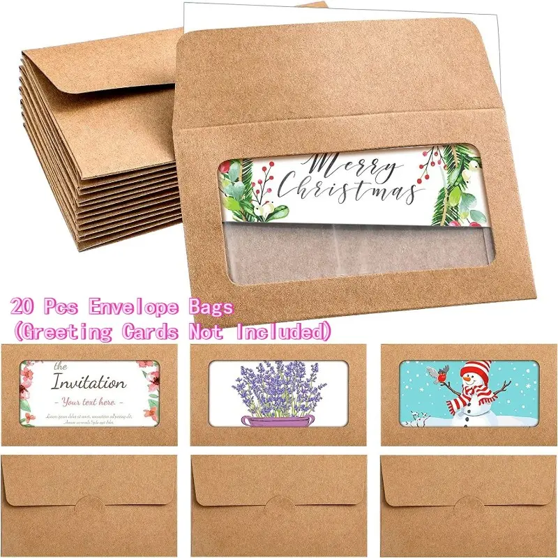 20 Pcs Window Kraft Paper Envelope Bag, Simple Retro Kraft Material, Mini Small Thickened Wear-resistant Visible Window Design, Storage Pouch for Bills & Documents, Household & Office Classification Organizer