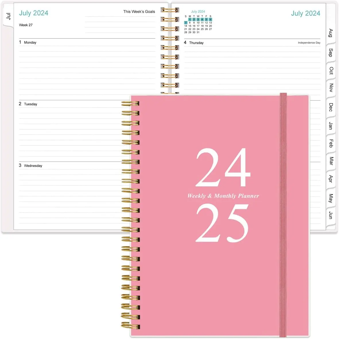 2024-2025 Planner - Weekly & Monthly Planner Spiral Bound, Planner 2024-2025 from July 2024 - June 2025 with Monthly Tabs, Inner Pocke