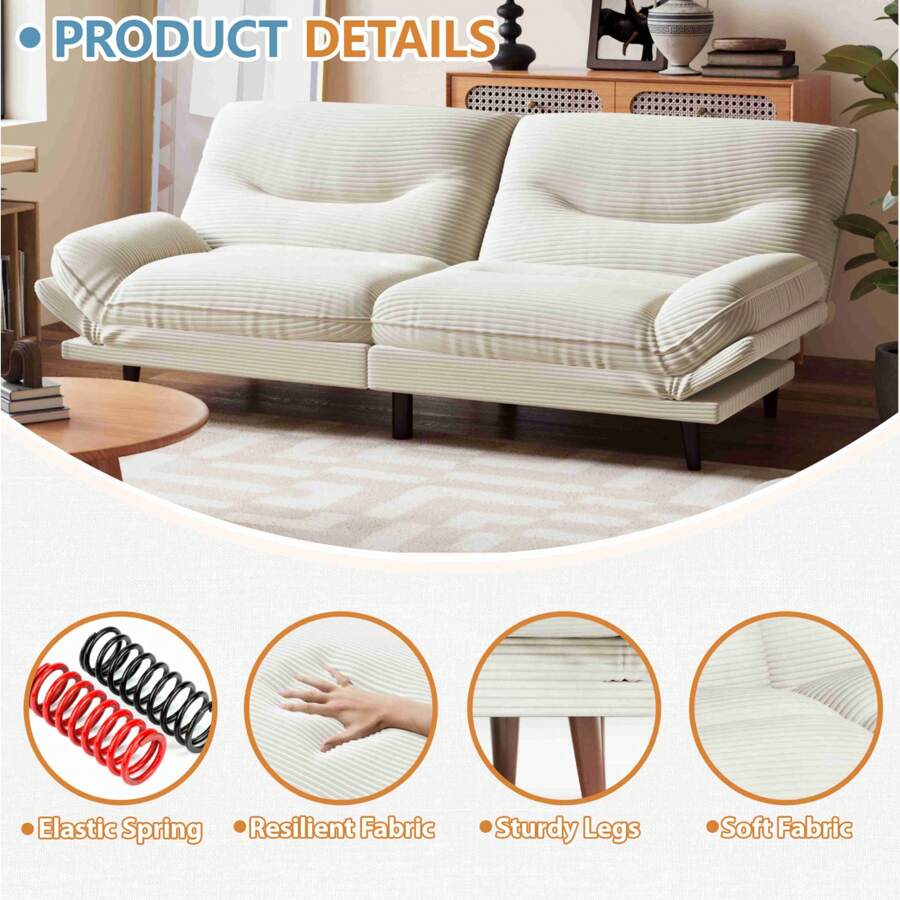 Convertible Futon Sofa Bed, 2 Seater Loveseat Sleeper Sofa with Adjustable Backrest & Armrest, Twin Size Futon Couch for Living Room, Bedroom, Apartment & Small Space