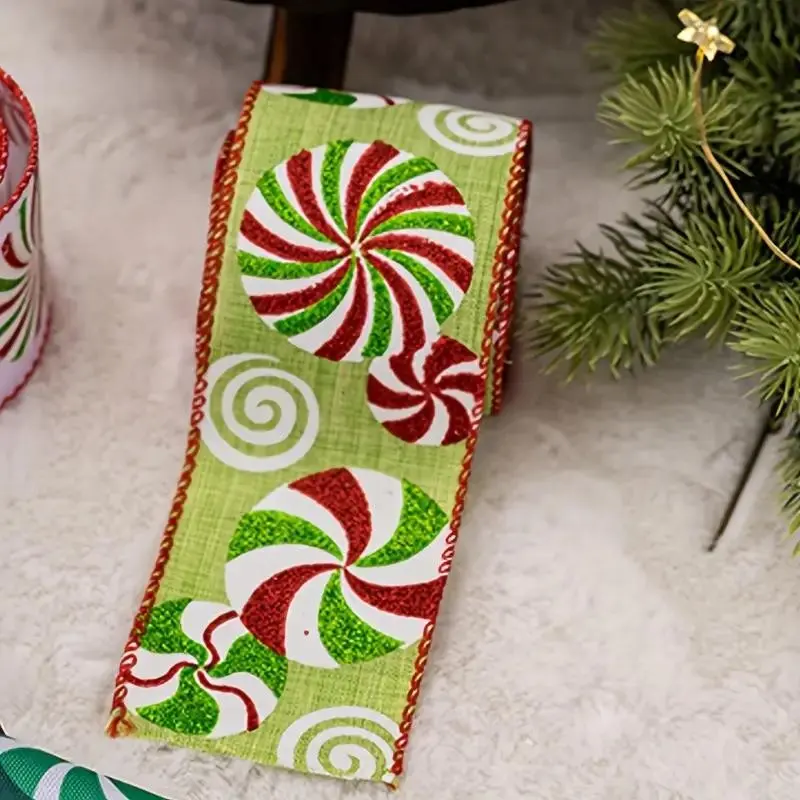 Burlap Candy Stripe Ribbon for Christmas Wreaths, Tree Decorations, Gift Wrapping, DIY Crafts, Bouquet Packaging