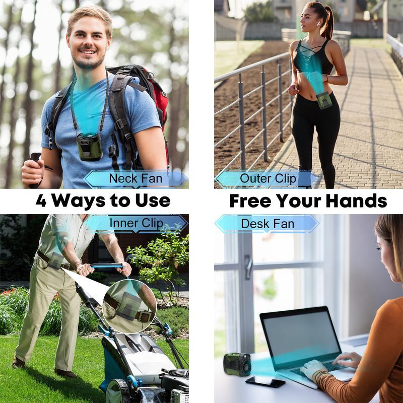 Portable Fan Rechargeable,4 Speeds Strong Airflow Small Fan Waist,Battery Powered,for Travel Camping Outdoor Jobsite,Camping Essentials-Black