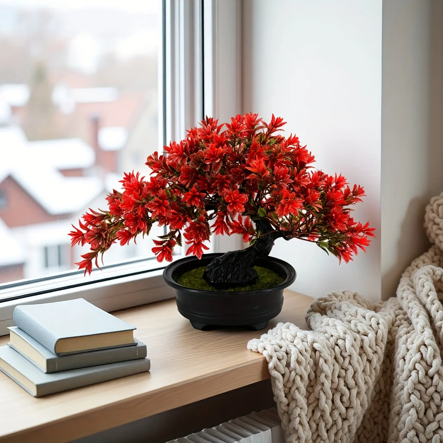 Artificial Bonsai Welcome Pine Tree, Elegant Large Fake Potted Plant, UV Resistant, Fall Decor for Home Office Desk