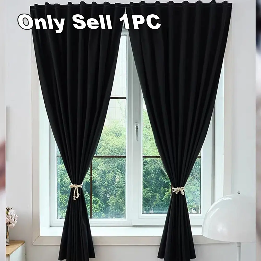 1pc No-Drill Curtain, Easy Self-Adhesive Full Blackout Fabric Window Blackout, Magic Tape Installation, Bedroom Balcony Drapes, Simple Setup