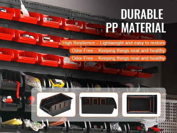 Wall Mounted Storage Bins, 48-Bin Parts Rack Organizer Garage Plastic Shop Tool with Wall Panels, Tool Organizer for Nuts, Bolts, Screws, Nails, Beads, Buttons, Other Small Parts, Black and Red