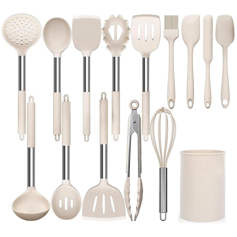 Silicone Cooking Utensils Set with Wooden Handle (12pcs/set), Non-stick Spatula Set, Kitchen Cooking Utensils Set, Birthday Gift Ideas, Kitchen Gadgets Utensil Set, Back To School Candy Kitchen Accessories, Fall Decor, Home Decor