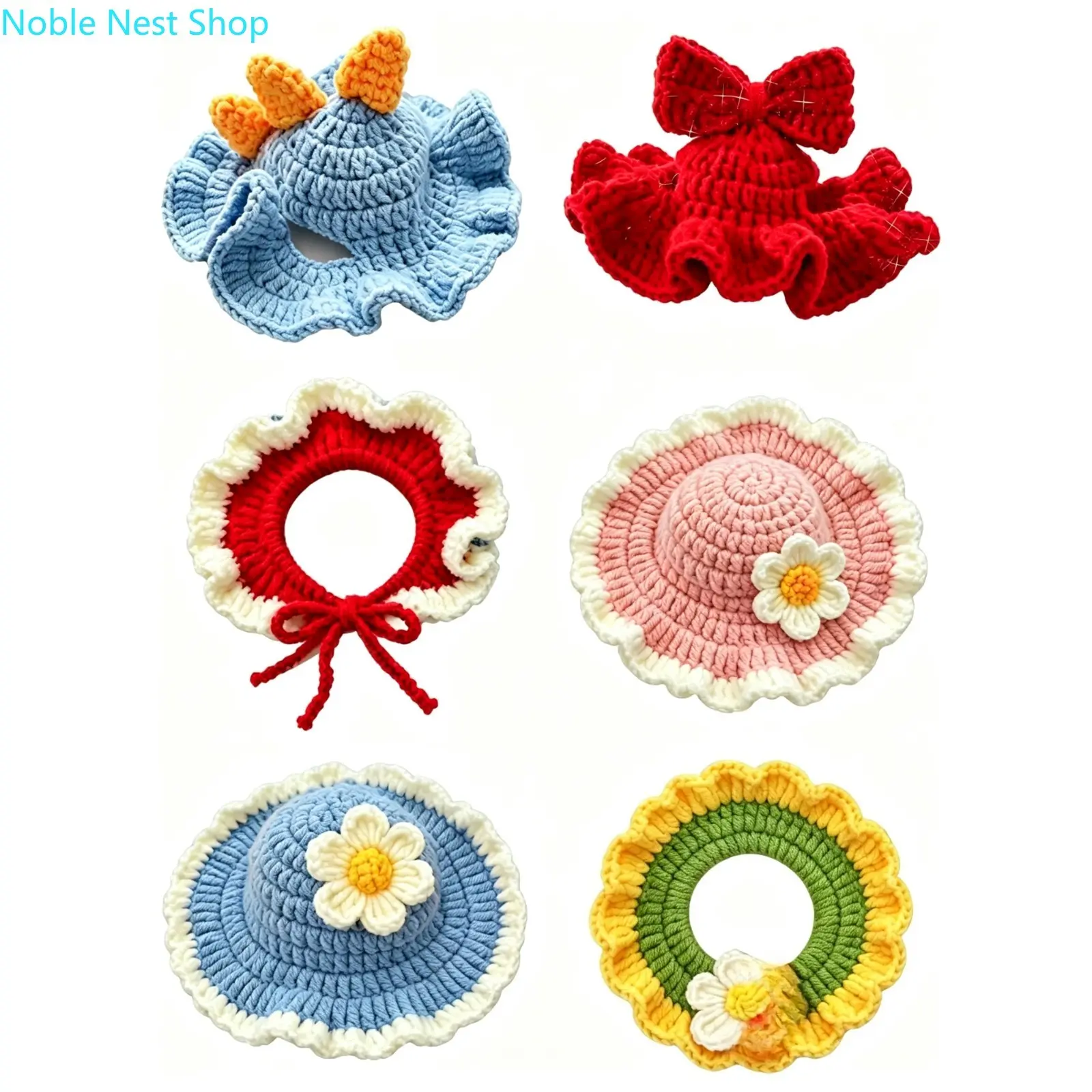 6PCS Cute Pet Hats for Cats Dogs, Funny Knitted Headwear Costume Props Adorable Headgear Accessories Daily Party Photo Props