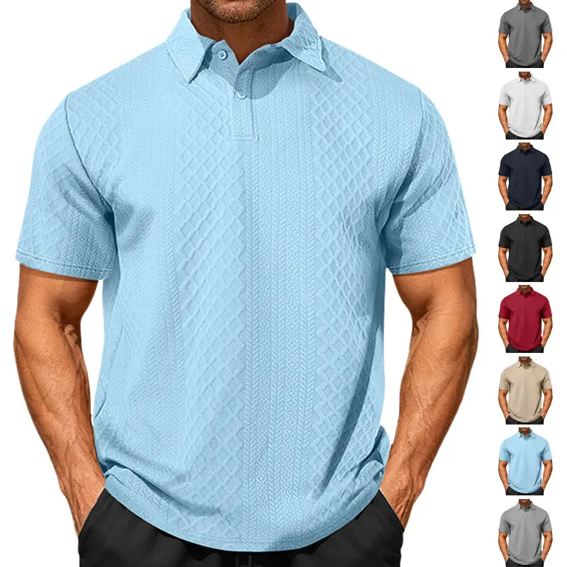 Men's Casual Polo Shirt, Solid Color Jacquard Knit Fabric, Relaxed Fit Breathable Polyester, Machine Wash, Menswear, Collared, Shortsleeve