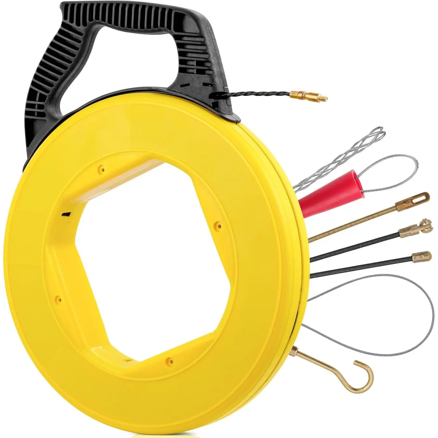 Electrical Fish Tape, 164FT 3.5mm Fish Tape Wire Puller, Fiberglass Fish Tape  Puller Kit Electrical Fish Tape  Wire Pulling Tools-  Pulling Aid Including 5 Adapters