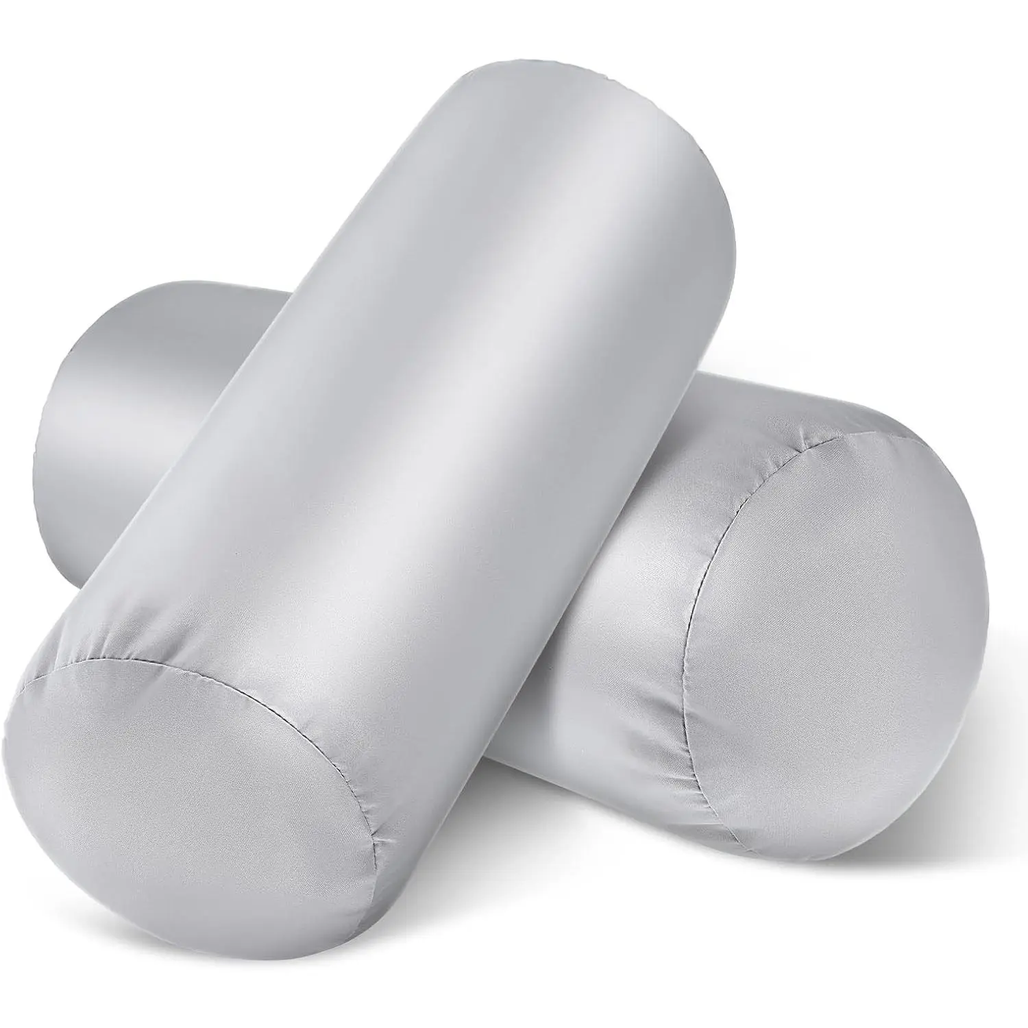 2 Packs Round Neck Pillow Case Covers, 16x5.9inch Cervical Neck Roll Pillow Cover Soft Round Pillow Covers with Zipper Bolster Pillowcases Silk Pillow Case Covers for Hair & Skin(Only Case)