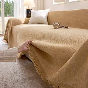 Chenille All Seasons Couch Cover, Sofa Slipcover for 3 Cushion, Furniture Protector with Tassels, Washable Throw Blanket