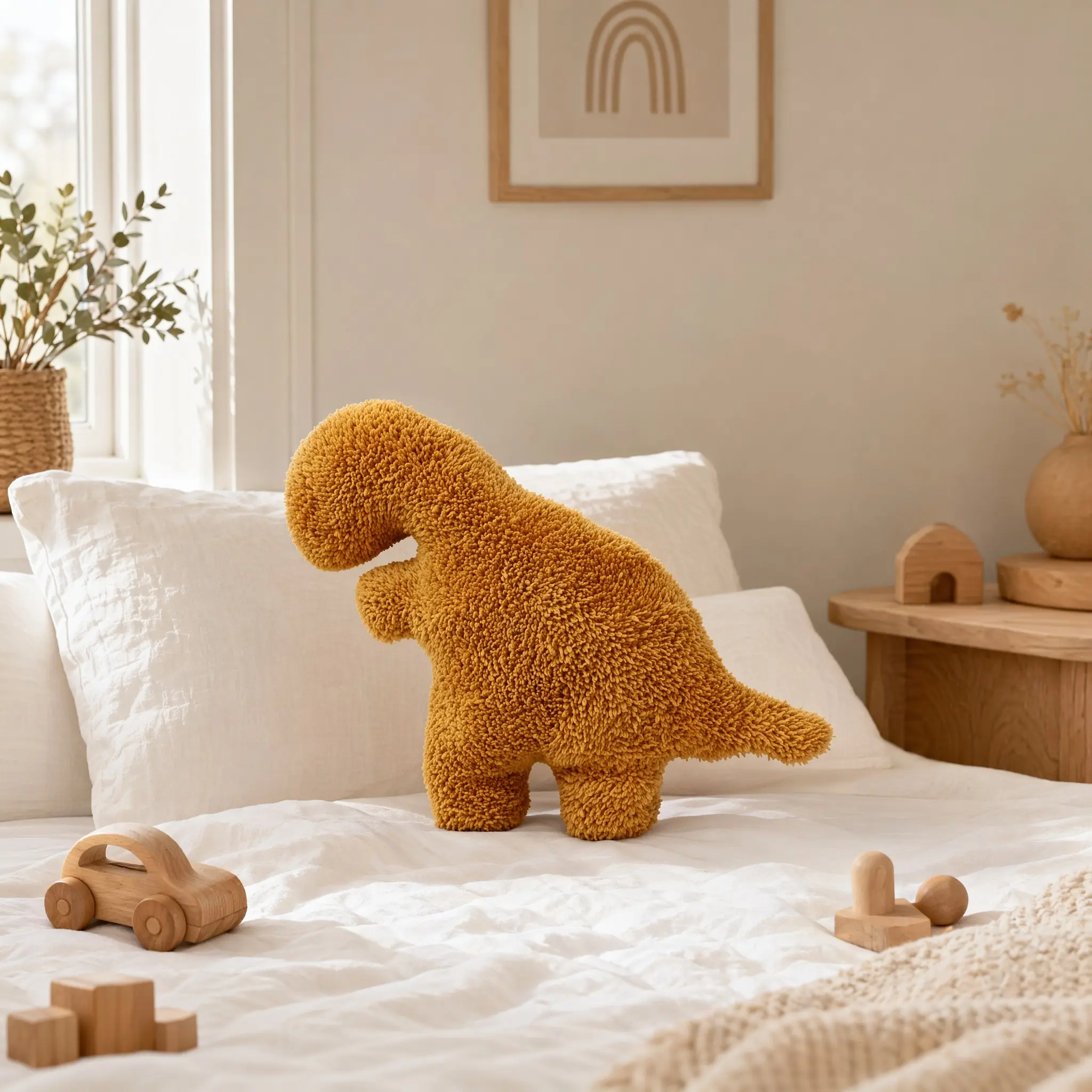 Soft Dinosaur Chicken Block Plush Toy, Cute Sleeping Dinosaur Pillow, Fun Chicken Leg Shape Ornament, Holiday Birthday Gift