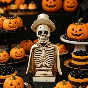 Skull Gentleman Half-Body Resin Statue, Gothic Style Home Decor, Halloween Theme Display, Durable and Easy to Clean