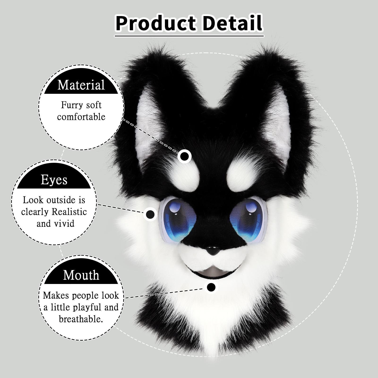 Animal Head Mask Furry Fursuit Plush Dog Fox Masks for Parties Cosplay Costume Accessory