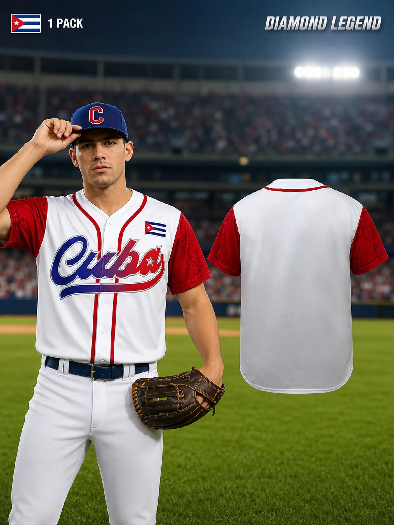 Men's CUBA Stitched Baseball Jersey, V-Neck Short Sleeve Button Up Tee, Breathable & Comfortable Baseball Uniform,Unisex for Outdoor Sports & Games, All Seasons Wear