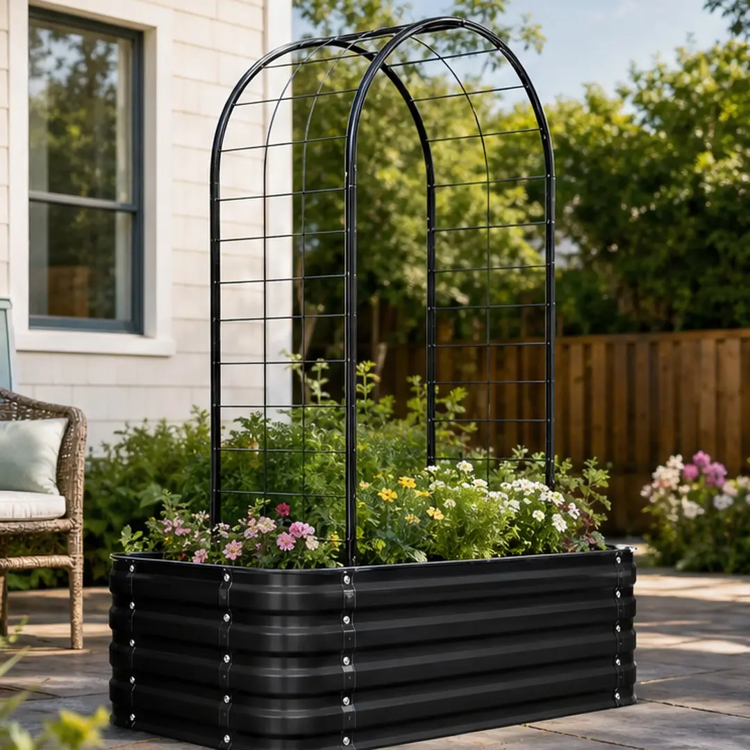 ARCH 2-in-1 Galvanized Metal Arch Planter Raised Garden Bed - 59-in Tall Trellis Climber Support, 24.00 w x 47.30 d x 12.00 h in, Single Unit Outdoor Garden Accessories, Space-Saving, 15-Min Assembly, Black/Green/Silver Options