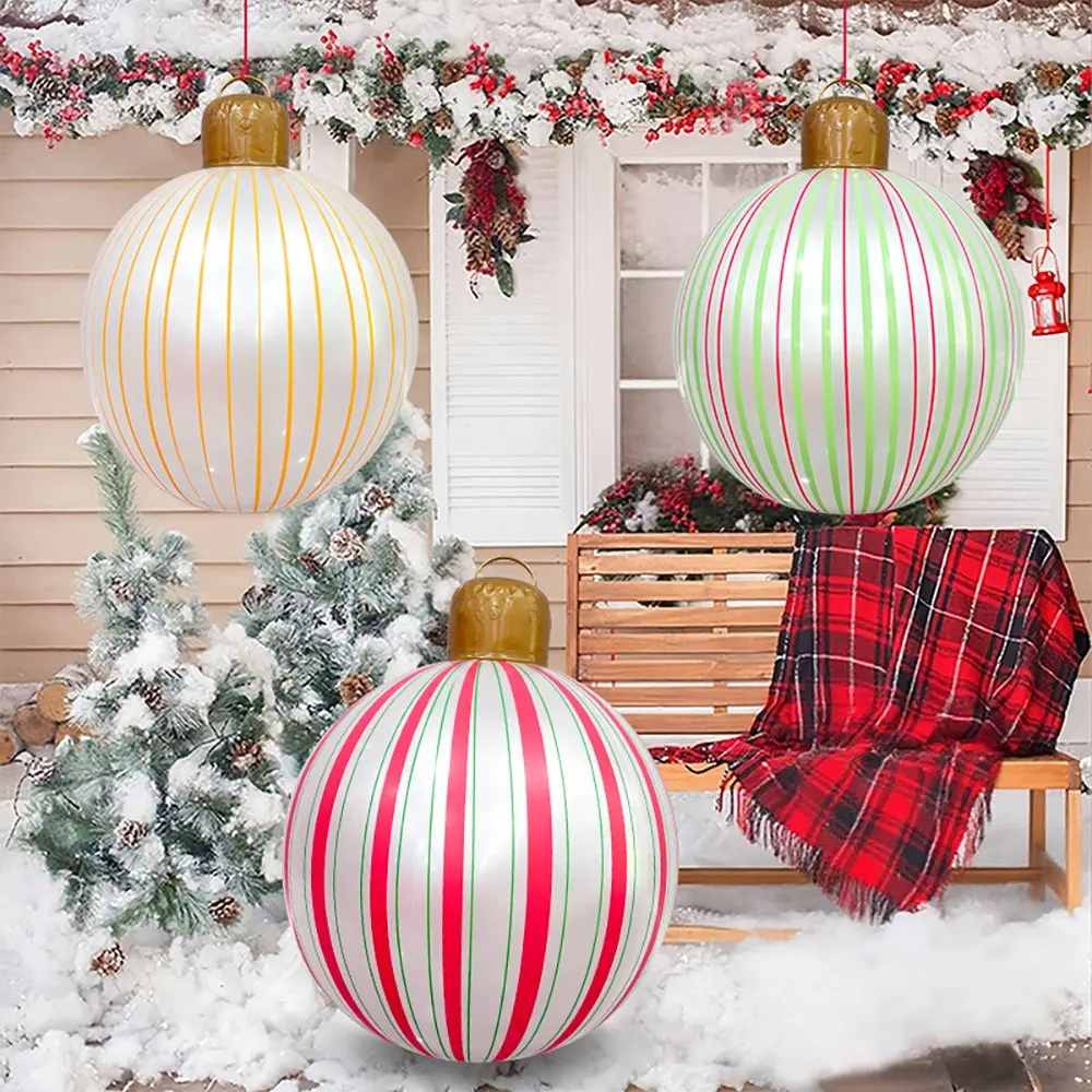 3 Christmas Vertical Stripe Inflatable Decorative Balls, Large Outdoor PVC Balloons, Festival Scene Props, Easy Storage, Ideal for Home and Garden