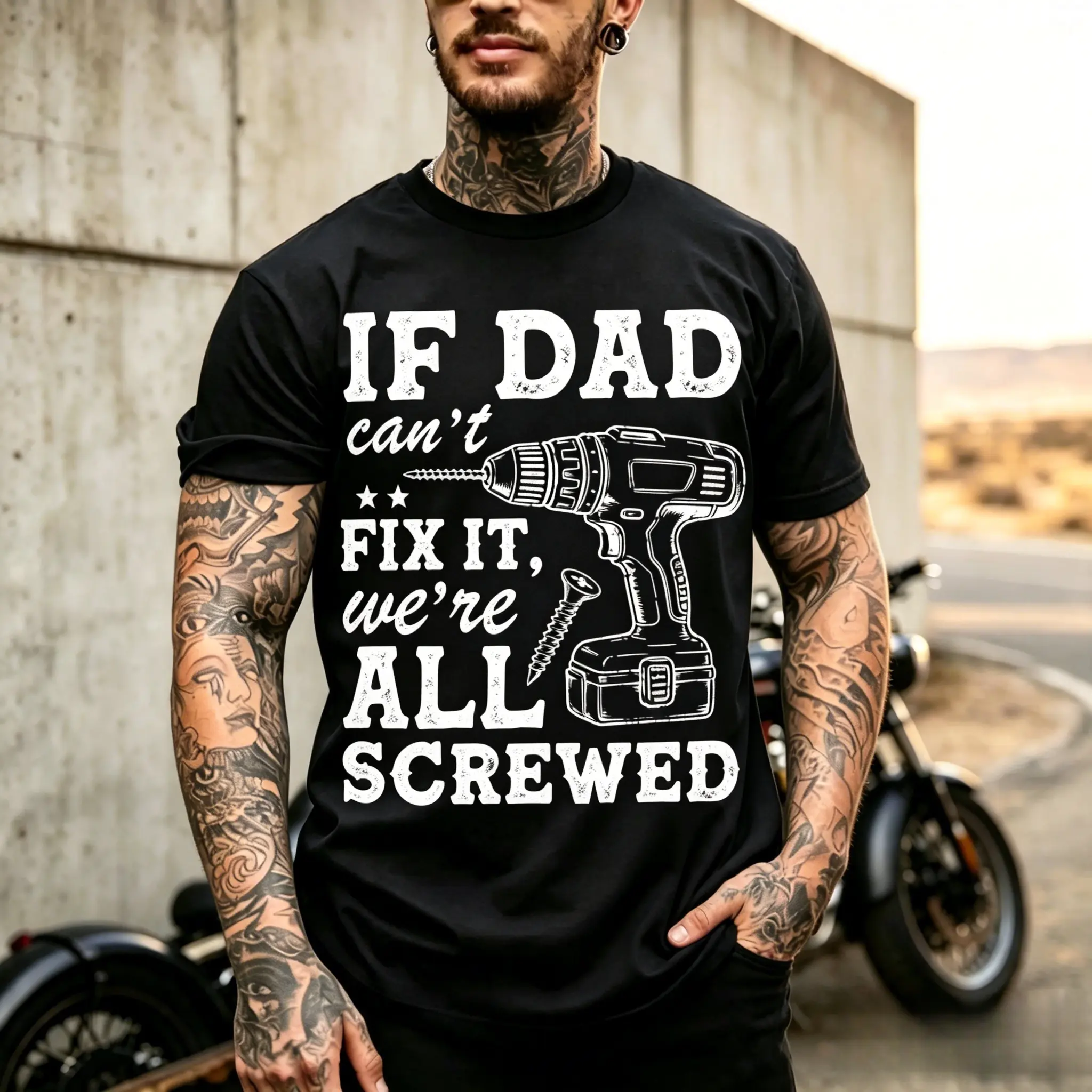 If Dad Can't Fix It Graphic Tee (Viral) Funny Handyman Shirt 180g 100% Cotton Dad Fix It Drill Design Sarcastic Father's Day T-Shirt Blue Collar Workwear Casual Streetwear Short Sleeve Gift for Dads TikTok Shop Deals