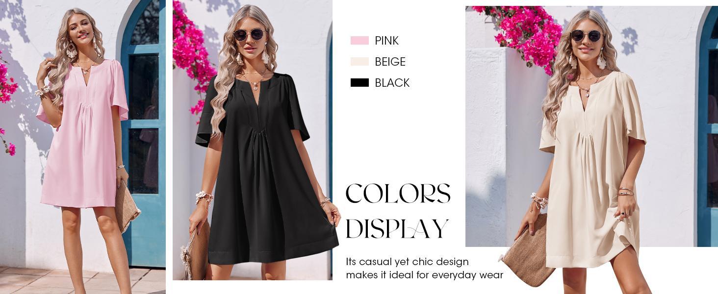 Imily Bela Womens Flutter Short Sleeve Mini Dress Casual V Neck Loose Flowy Summer Dresses