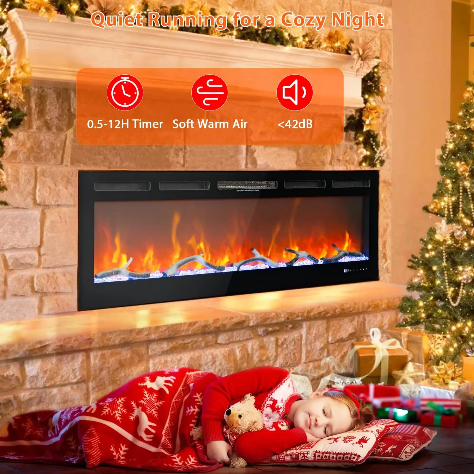 88 Inch Electric Fireplace, Recessed and Wall-Mounted, Smart WiFi Alexa Voice Control, 3D Flame Effect, 12 Color Options, 750W/1500W Adjustable Heater for Modern Home, Living Room, Bedroom