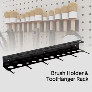Wall-Mounted Detail Brush Holder and Tool Rack, Car Beauty Organizer with Hooks, Holds 10 Brushes, Towels, and Tools, Multi Use Organizer