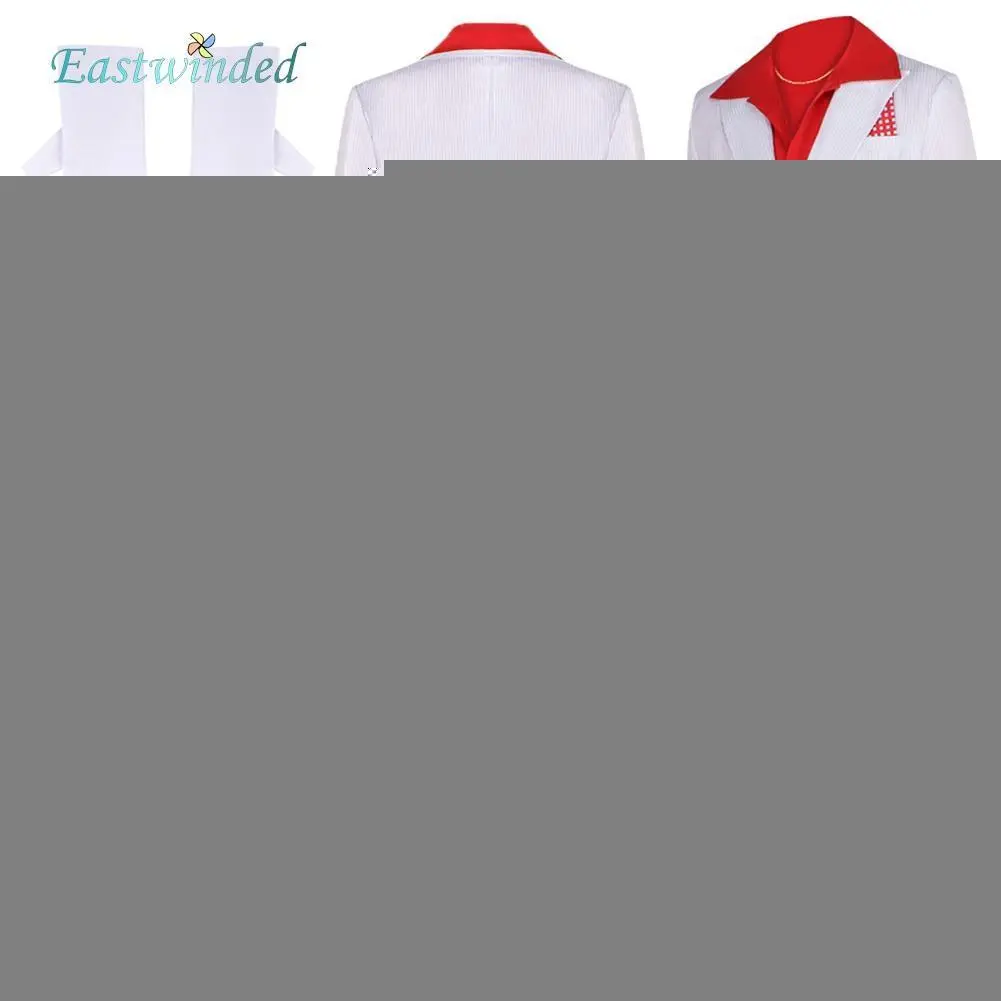 1983 Movie Scarface Al Pacino Men's Cosplay White Suit with Red Shirt, Roleplay Wear, Halloween Carnival Party Costume Accessories Outfits