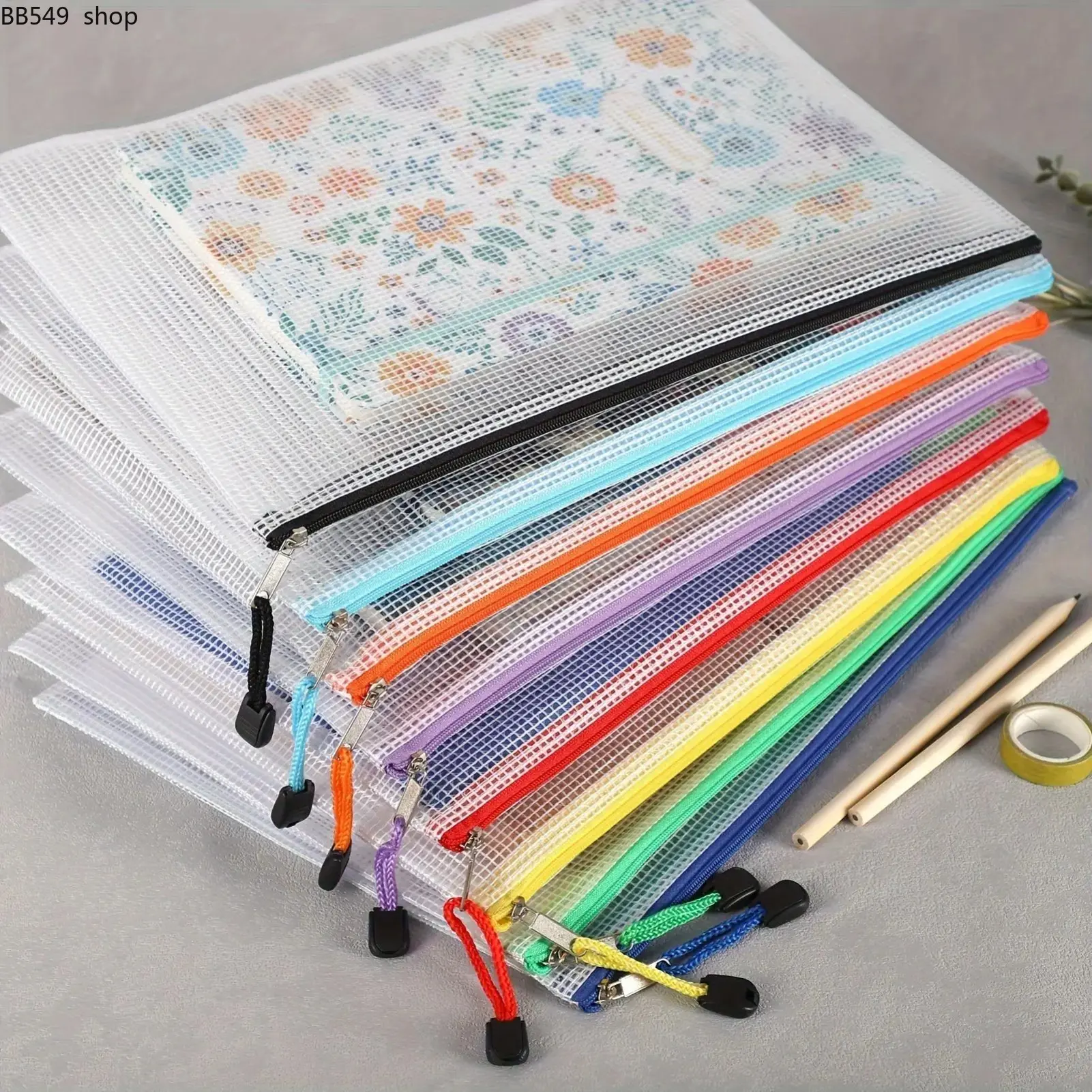 A4 Mesh Zipper Pouch (8pcs Set) – Waterproof File Storage & Stationery Organizer Bags, Large Paper Sorting Pouches for School, Office, Dorm & Travel Use, Durable Zipper Document Holders