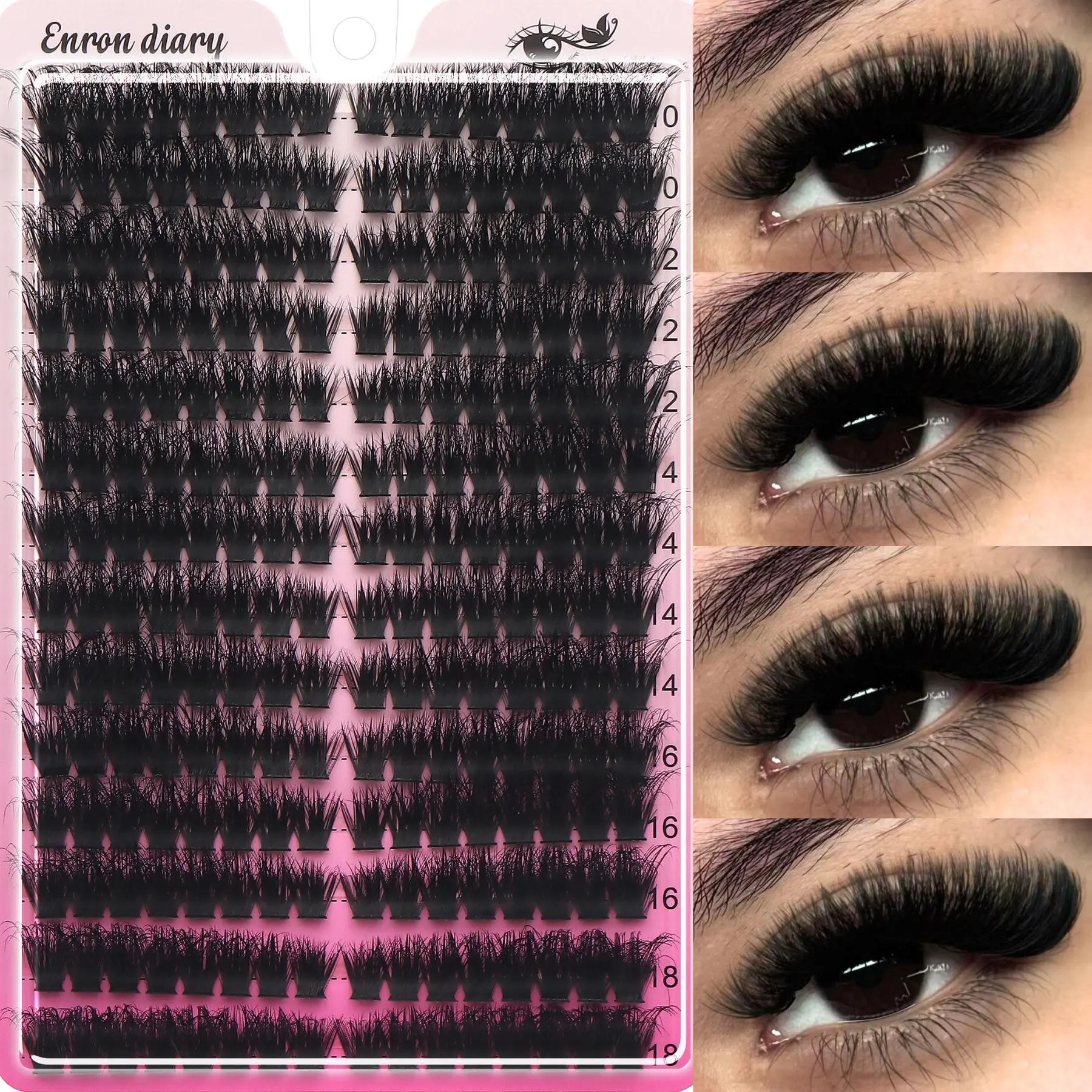 224 Clusters 100D Volume Russian Cat Eye Lash Clusters, Fluffy Curly Individual DIY Lash Extensions, Ultra Light Reusable Long Lasting False Lashes, Beginner Friendly for Doll Eye Date Party Makeup, Eyelash Clusters Extensions