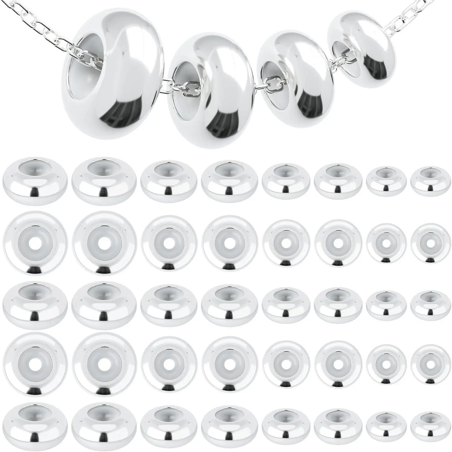 40 count 5/6/7/8mm Stopper Beads, Brass  Spacer Slider Beads with Rubber Inside, Adjustable Metal Loose Beads for DIY European Bracelets Necklaces Chain  Making()