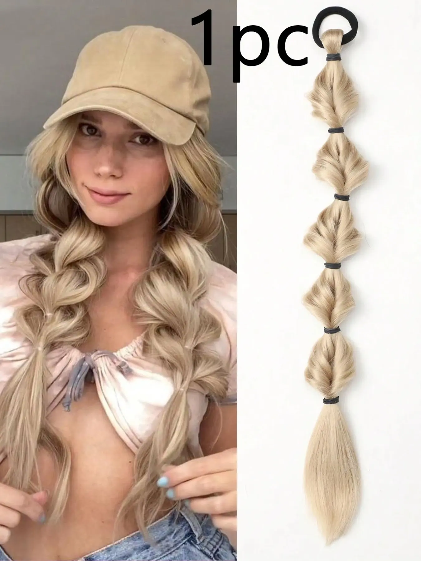20 Inch Braided Ponytail Wig With Elastic Hair Band Female Bubble Braid Twist Braid Tie-Up Dreadlocks Ponytail Lantern Braid For Women Girls Daily Use Locs And Braids