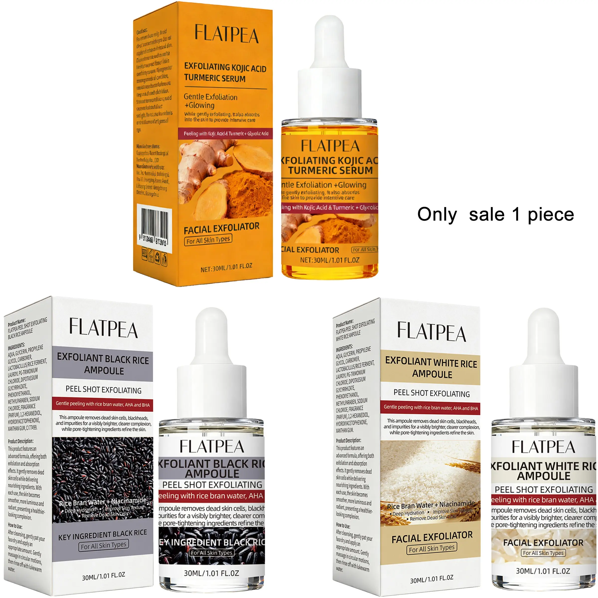 Gentle Exfoliating Facial Ampoule Turmeric Kojic Acid Black White Rice Skin Bright Serum Brightening Exfoliating Serum Brightening Serums