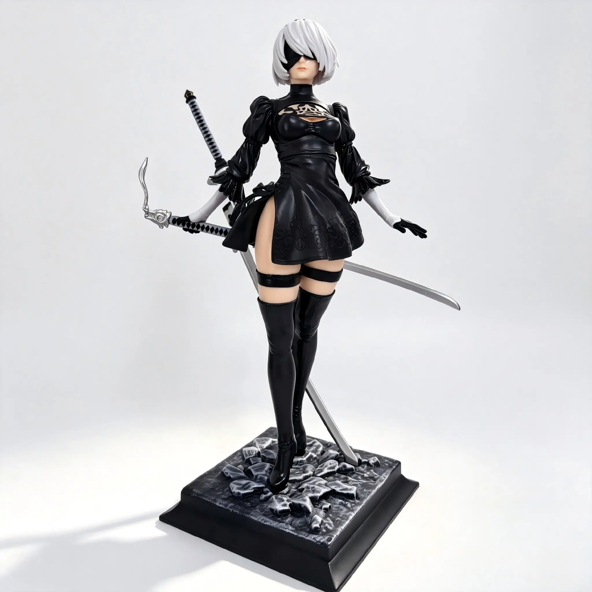 Gothic Dress Girl Samurai Figurine, Shattered Rock Base Ornament, Anime Character Model Toy, Collectible Figure for Fans