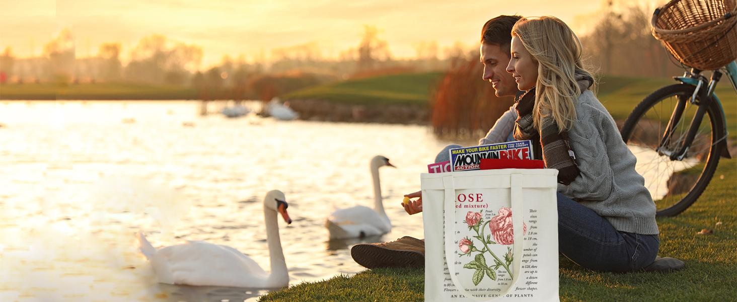 Flower Butterfly Aesthetic Canvas Tote Bag Large Capacity 12 oz Birthday Gifts Bag for Women Aesthetic Reusable Shopping Bag for Mom Teacher