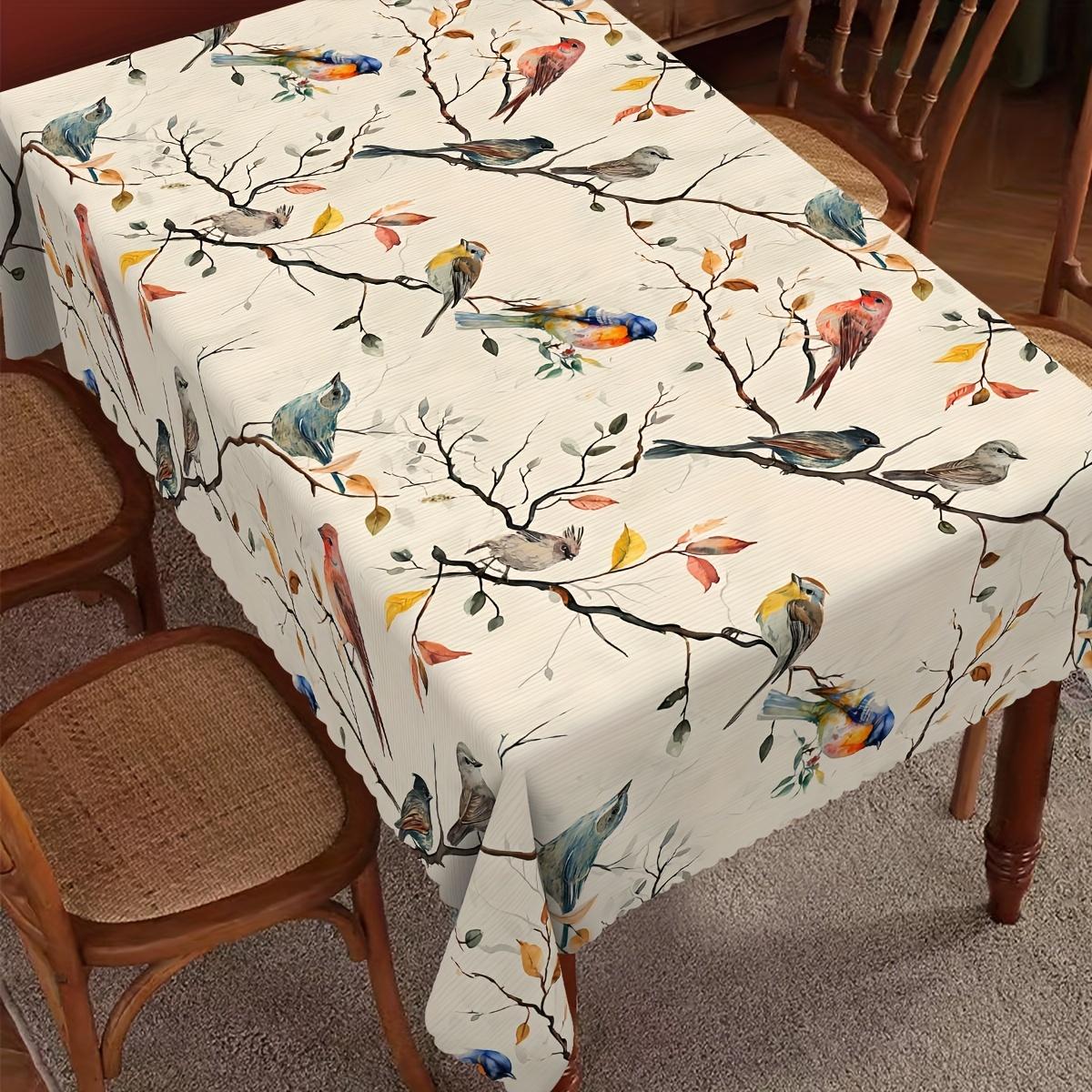 1 PC Floral Tablecloth Rectangular Tablecloth, Bird Tablecloth Round Tablecloth, Spring Tablecloth Floral Tablecloth, Stain Resistant and Erasable, Waterproof, Decorative Home Kitchen, Restaurant, Party, Holiday, Gift, Indoor, Outdoor