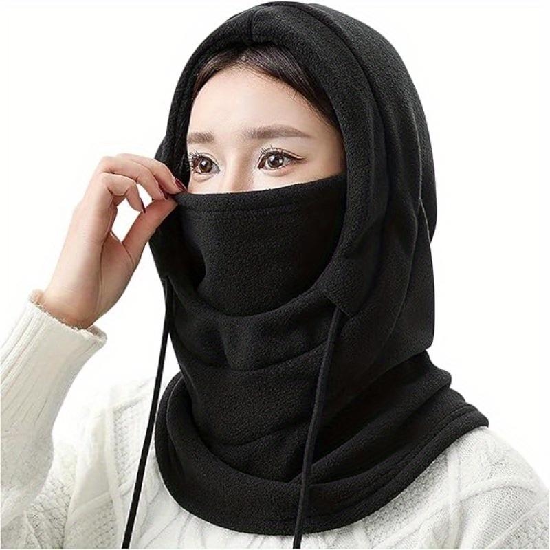 Winter Drawstring Balaclava Hat Windproof Ski Mask Solid Color Bicycle Outdoor Cold Mask Women Hooded Scarf Unisex