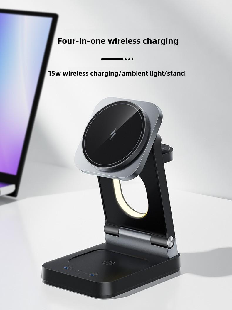 New foldable magnetic three-in-one wireless fast charger suitable for Apple phone stand wireless charging