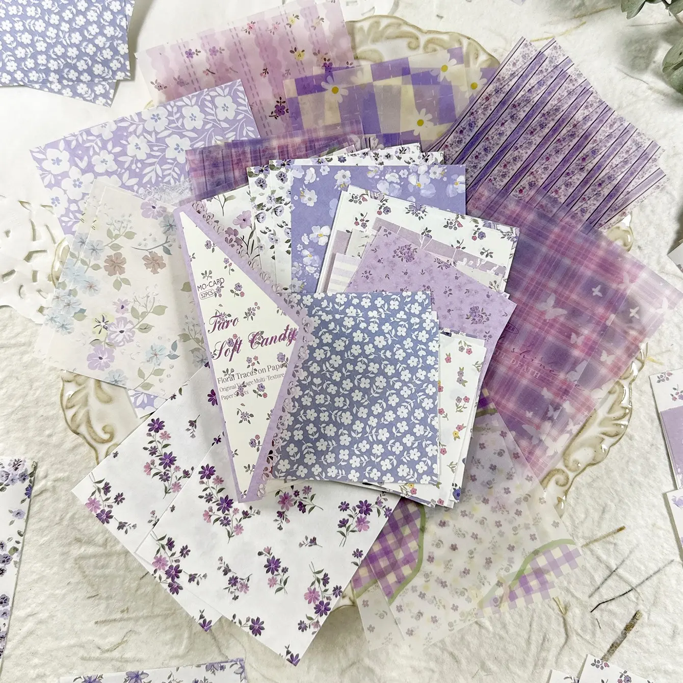 52 Sheets Vintage Floral Background Paper, Dual Material Scrapbook Decor, DIY Journaling Supplies, Magazine Decoration Materials, Patterned Papers