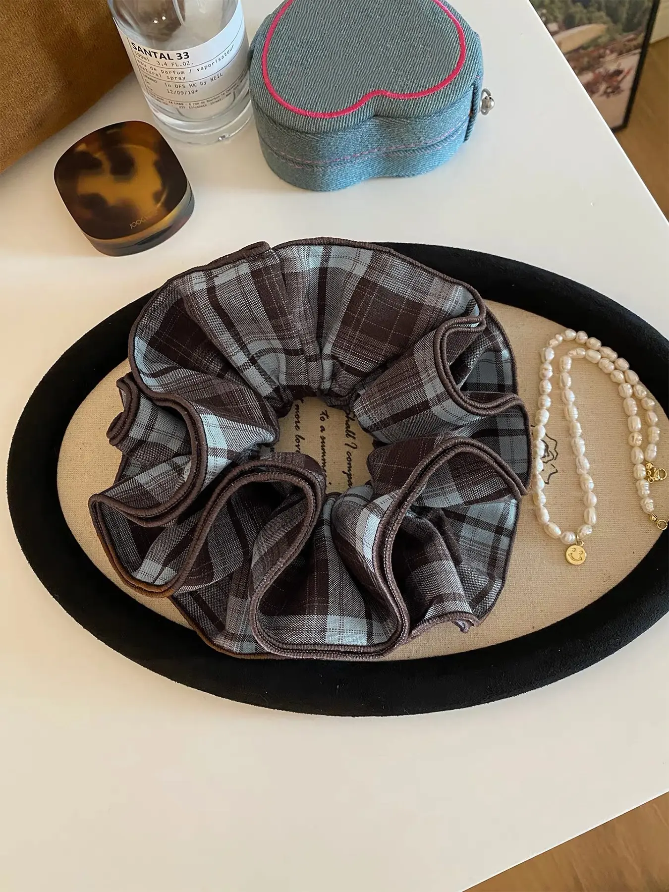 Autumn Winter New Colorblock Plaid Hair Tie, Fashionable Ponytail Holder, Show More Volume, Girls' Headband Hair Accessory
