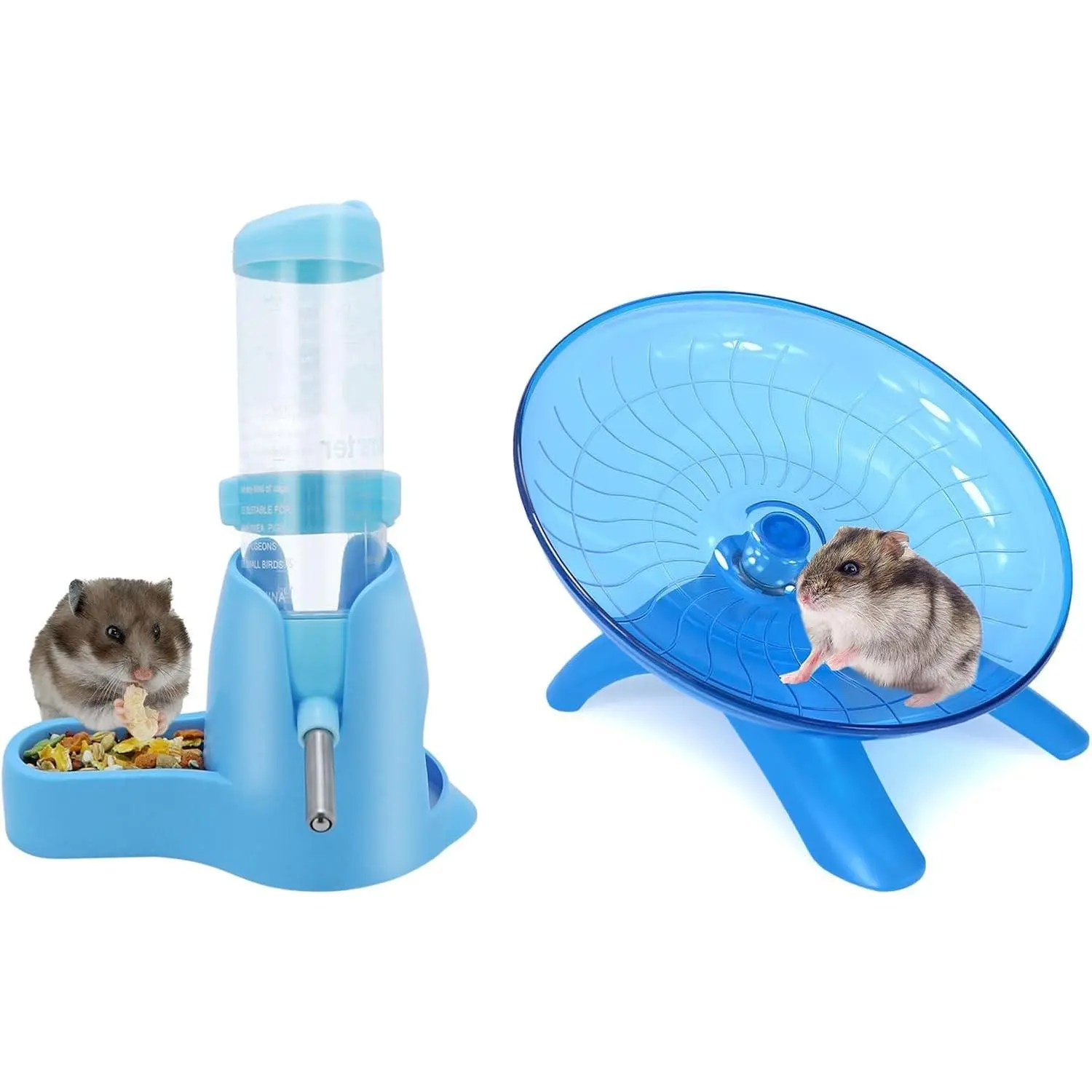 Hamster Water Bottle Water Dispenser Silent Exercise Running Wheel for Dwarf Hamsters Gerbil Mice (Blue, 125ML)