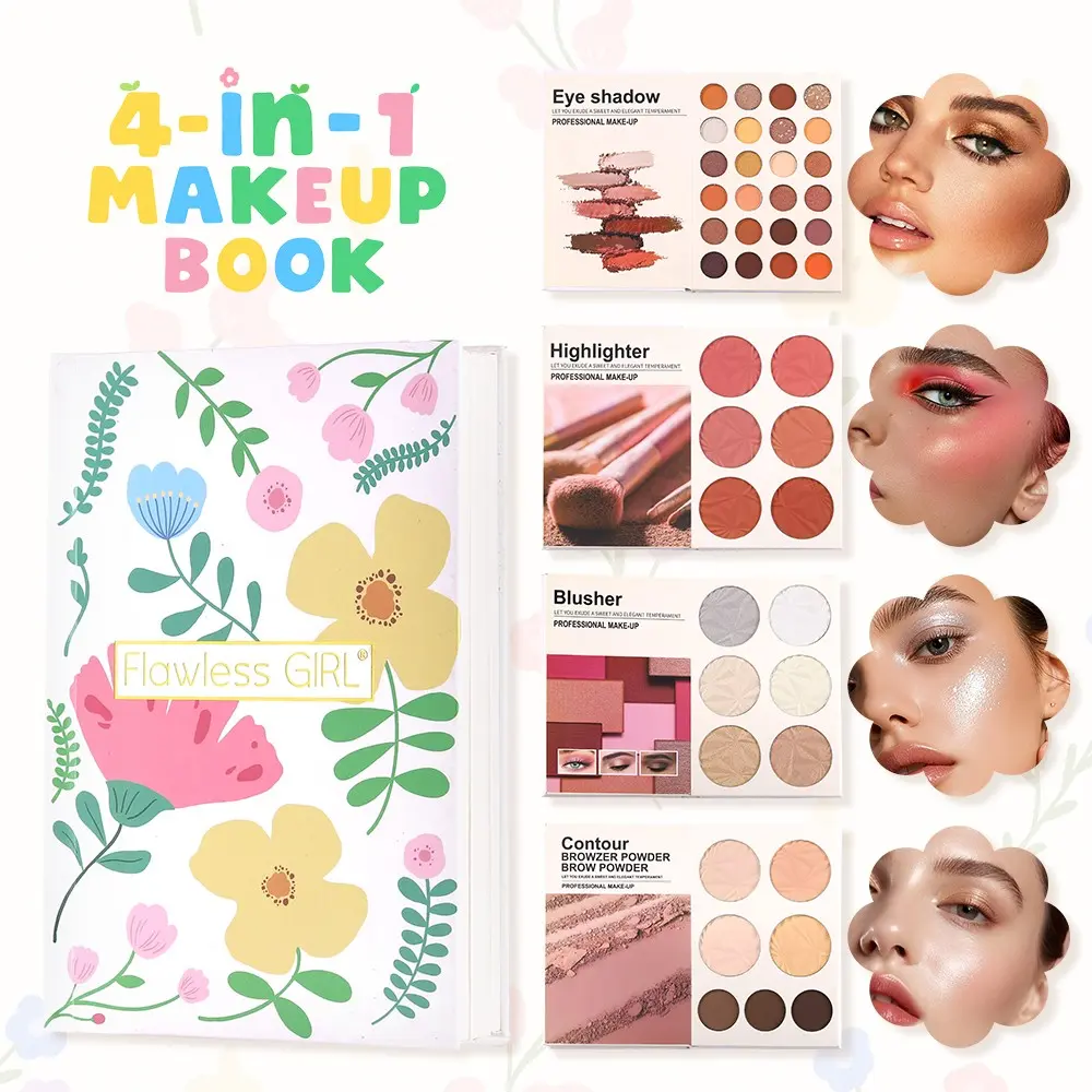 Multifunctional Four-Layer Makeup Book, Includes Eyeshadow, Blush, Highlighter, Contour Powder, Brow Powder, Perfect Gift for Valentine's Day and Christmas