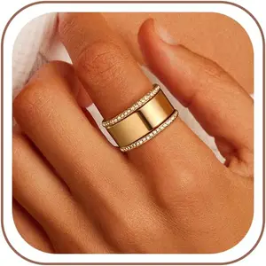 Trendy 3-Pack Stackable Rings for Women - 18K Gold Plated Cubic Zirconia Simulated Diamond Oura Stack Rings for Women Size 6-10