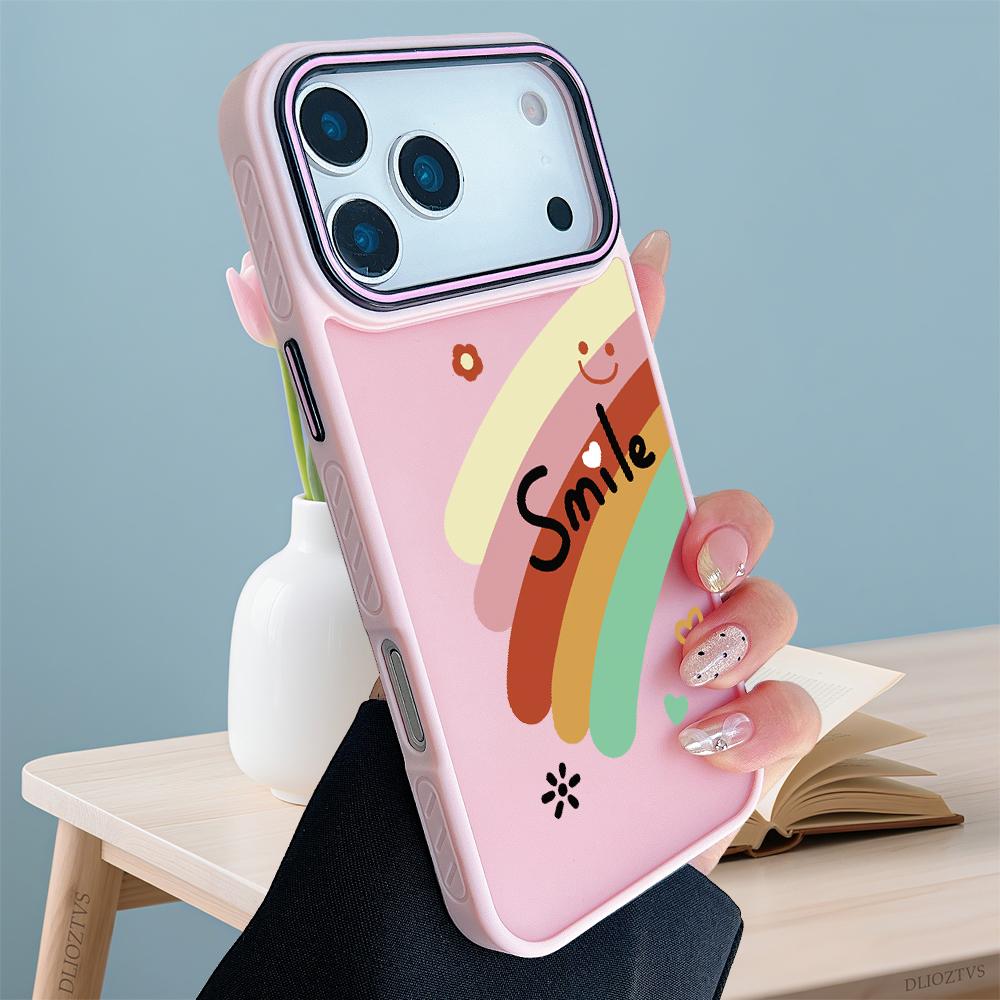 Rainbow and Smiling Face Pattern Phone Case for iPhone 17 Pro Max 17Air 16 Plus 16e 15 14 13 12 11 Color Blocking Button and Camera Frame Design Shockproof Skin Feel Shell