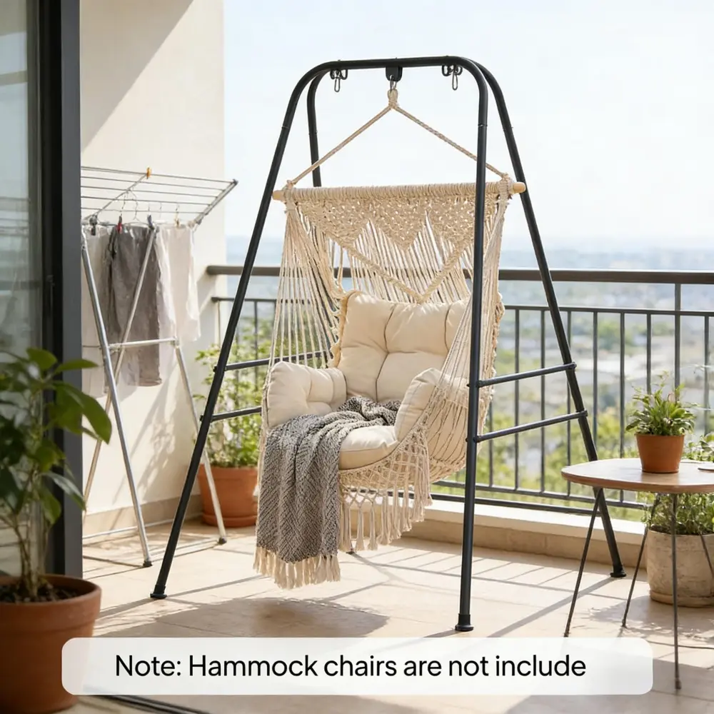 Minimalist Hammock Chair Stand - Powder-Coat Steel Frame with Anti-Slip Pads (Chair Frame Only, Requires No Additional Tools for Basic Setup)