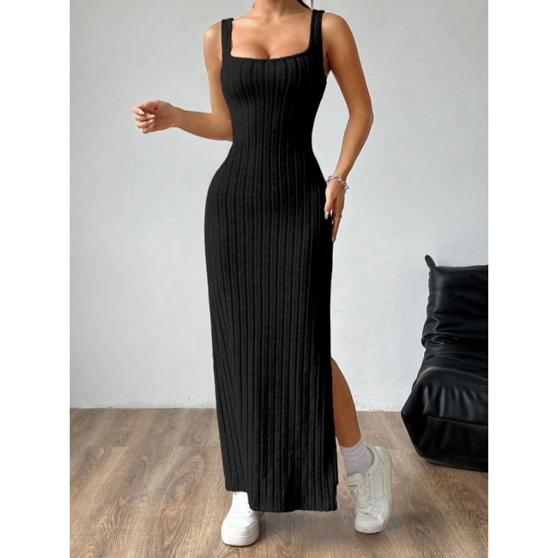SHEIN MOOSTA Women Plain Simple Sleeveless Side Split Casual Dress Maxi Women Outfit