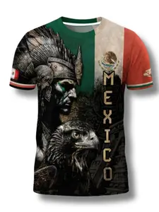 Mexico Aztec Warrior Eagle Shirt, Mexican Flag Pride T-Shirt, Ethnic Pattern, Casual Fitted Jersey, All Seasons