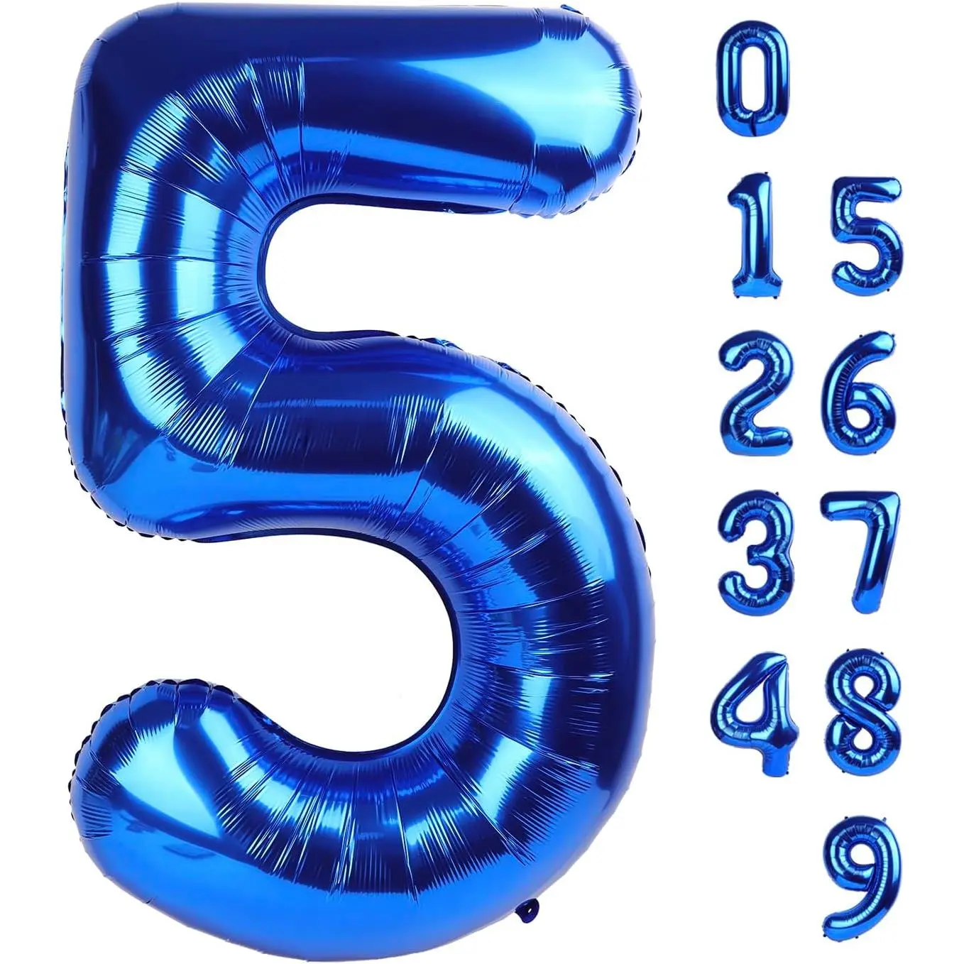 40-Inch Self-Inflating Blue Navy Number Balloons (5-Pack) - Party Decor Supplies for 5th Birthday, Graduation Events (Suitable for Kids, Adults), No
