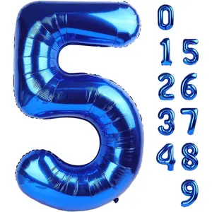 40 Inch Blue Number Balloons for 5th Birthday Decorations, Self Inflating Big Navy Balloon for 15 25 35 50 Boys Girls Women Men Graduation Party Decor Supplies