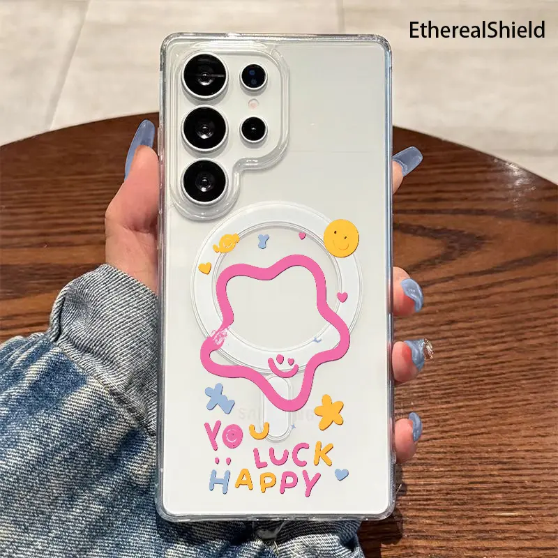 Phone Case - Smiley Stars Hearts Candy Shapes with Happy Lucky Vibe Printed Phone Case for Galaxy A05s A06 A07 A14 A15 A16 A17 A23 A24 A25 A26 A34 A35 A36 A37 A54 A55 A56 A57 S10E S20 S21 S22 S23 S24 S25 S26 Fe Plus Ultra Edge Note9 Note10 Note20