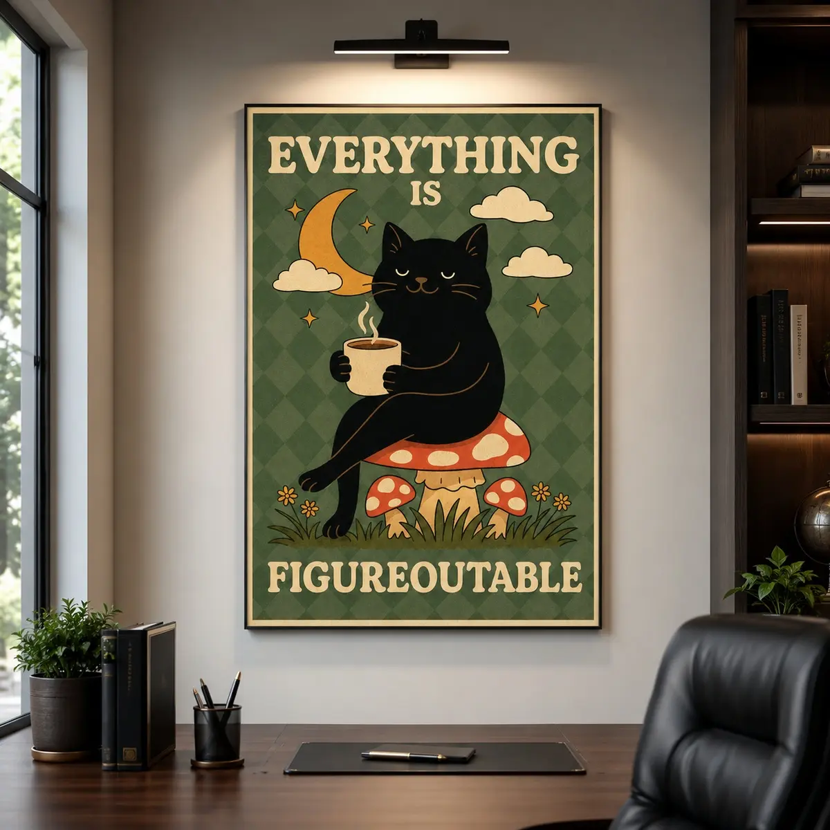 "Everything Is Figureoutable Mental Health Quote Cat Print Poster - Multi-size 1-piece Canvas Wall Art, Cat Mom Gift, Mental Health Gifts for Home Office Dorm Room, Feminine Cozy Decor"